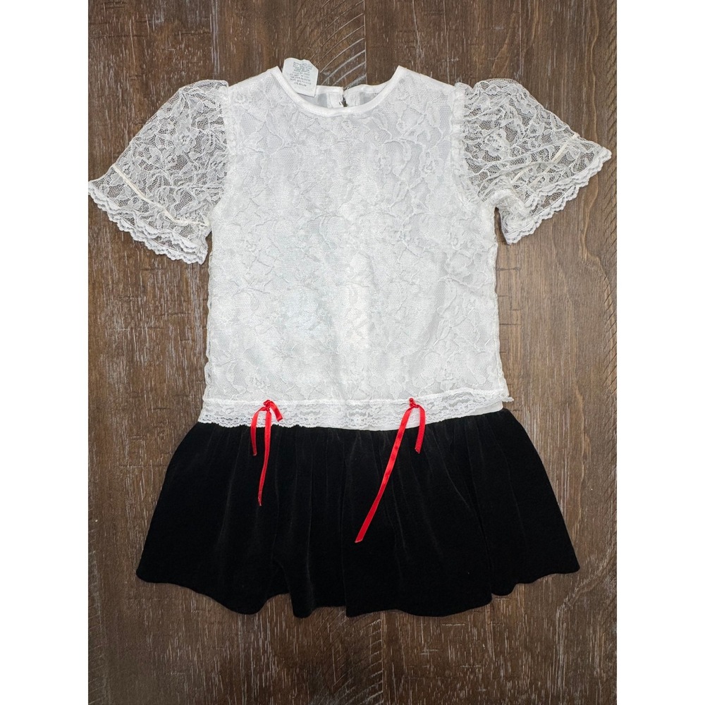 Le Maj Lace Velvet Dress Party Holiday White Black Red Bow Size 6